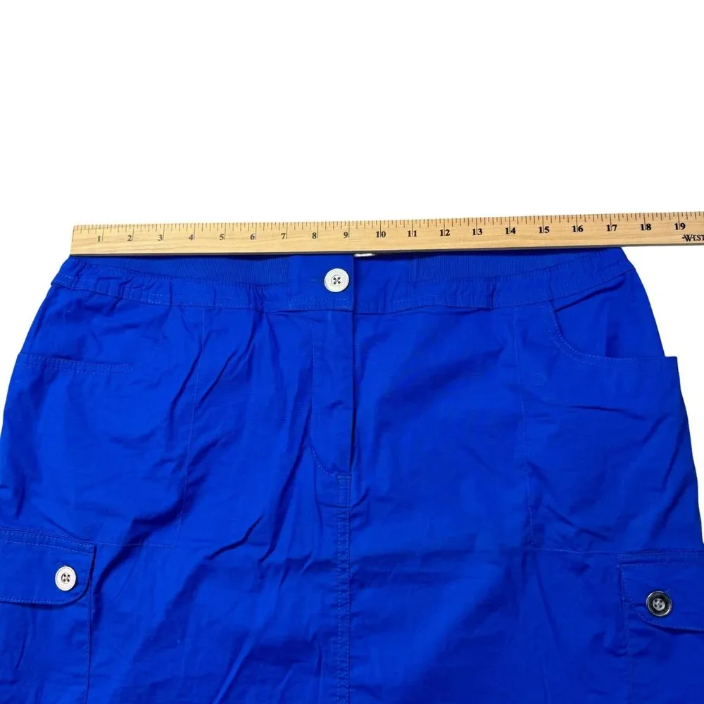 Chico's Skirt Women's 2.5 Large Blue Cargo Pockets Elastic Back Slit Cotton Cute